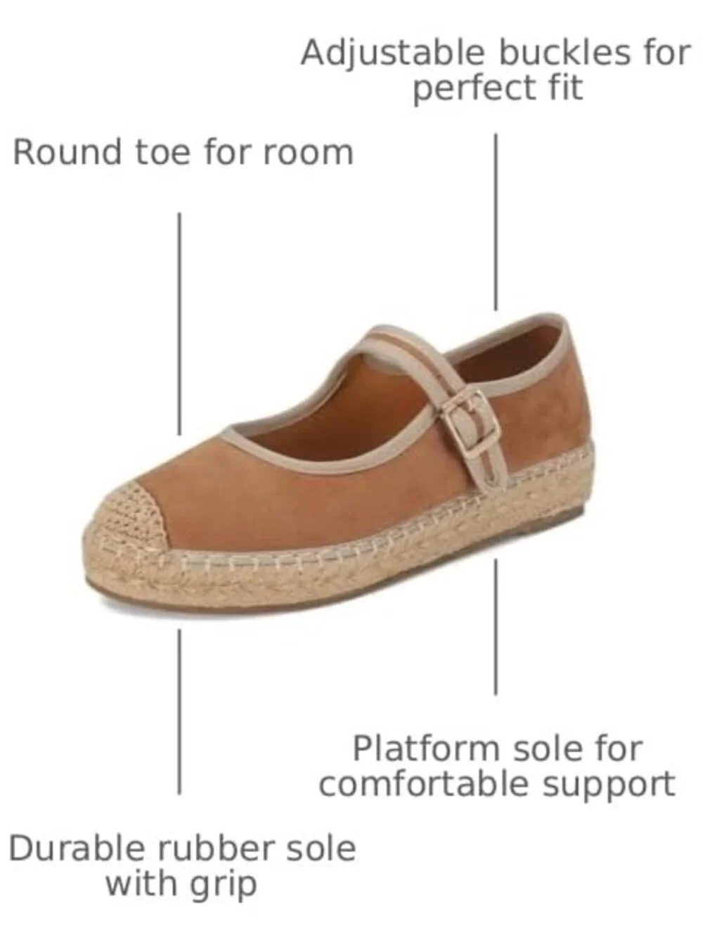 Mary Jane Espadrilles Platform Flats Woven Outsole Round Toe Buckle